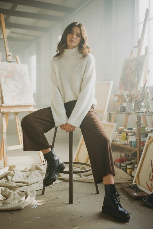 Cosy Culottes – Vakosamettineuloshousut, ruskea